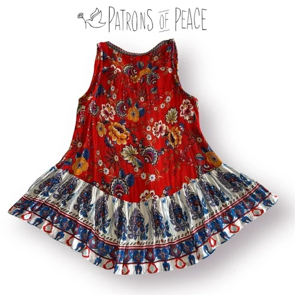 🛍️SALE🛍️ Patrons of Peace BOHO Sleeveless Ruffle Hem Peplum Mixed Floral Top - Picture 3 of 6